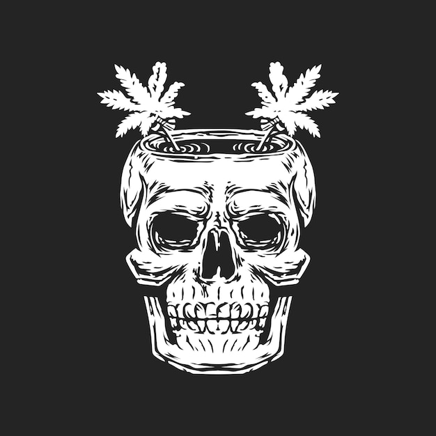 Skull bone with cannabis on the head logo.