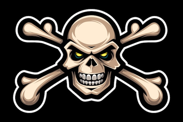 Vettore teschio e ossa. simbolo pirata, jolly roger.