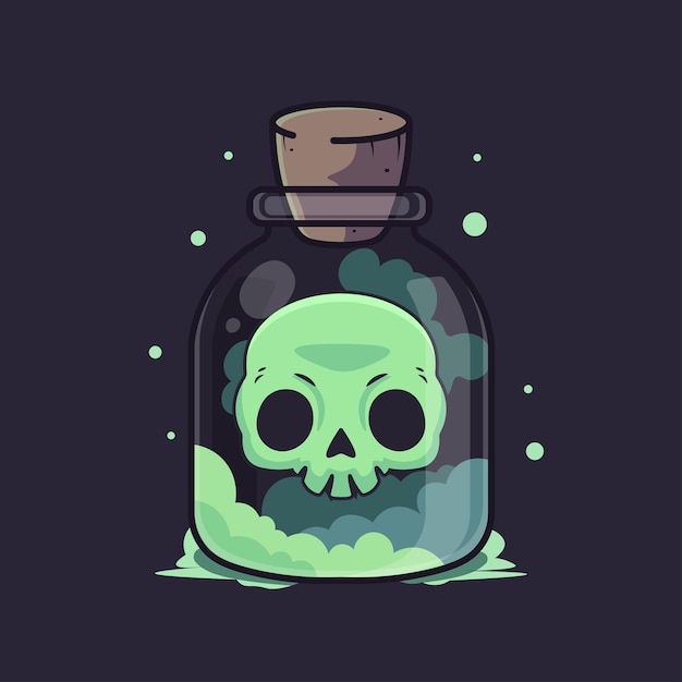 Skull in a bottle of poison Vector illustration in flat style