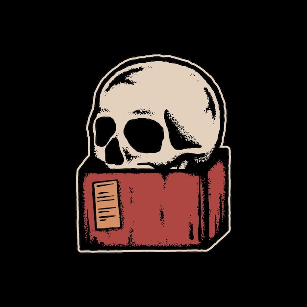 Skull in box art Illustration hand drawn style for tattoo sticker logo etc