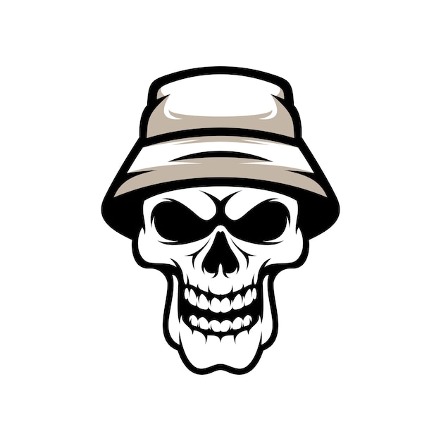 Skull Buckethat Logo Design Vector