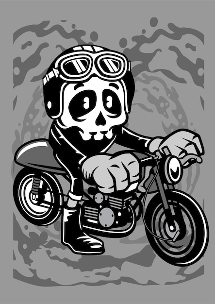 Vector skull caferacer cartoon character