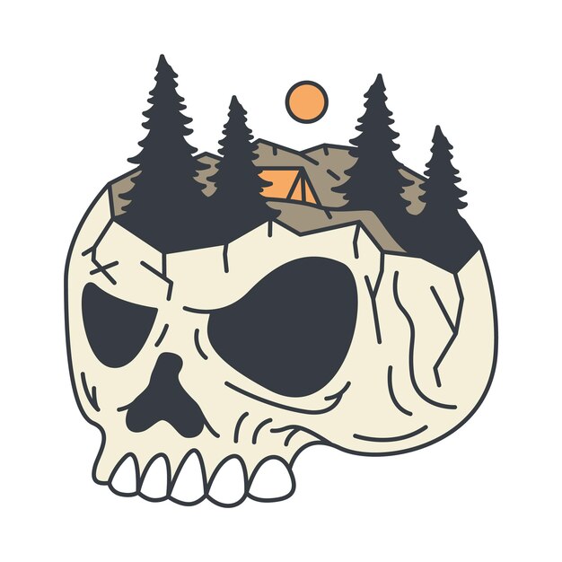 Skull and Camping graphic illustration vector art tshirt design