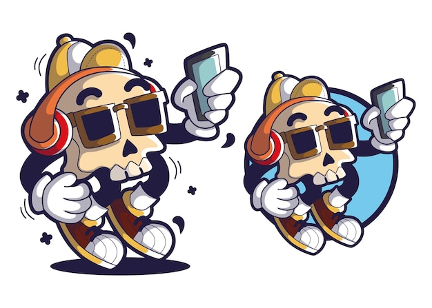 Skull cartoon character mascot illustration