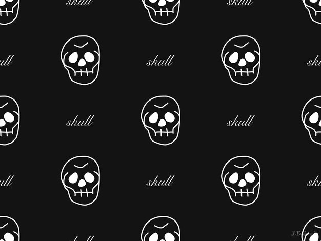 Vector skull cartoon character seamless pattern on black background