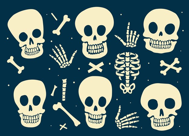 Vector skull cartoon funny set collection