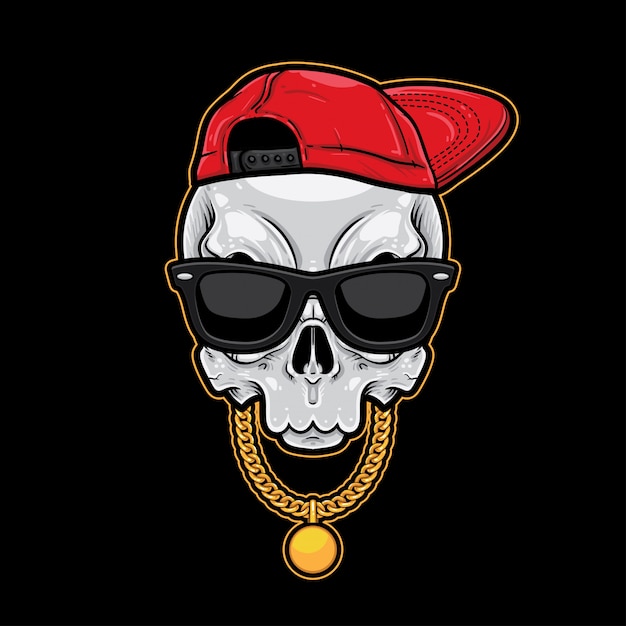 Vector skull cartoon hiphop style