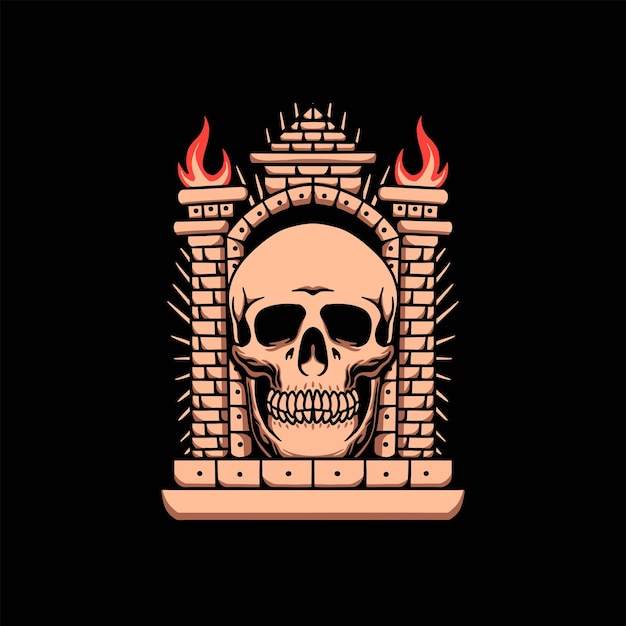 Skull castle tattoo vector design