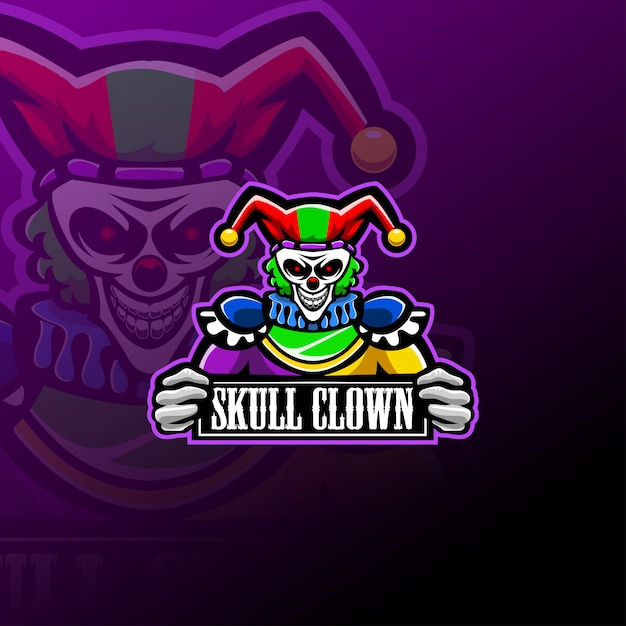 Vettore logo teschio clown esport mascotte