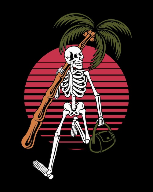 Vector skull and coconut tree