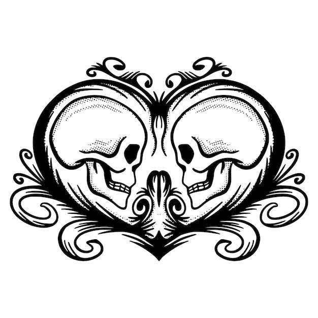 Skull couple Illustration hand drawn sketch for tattoo, stickers, etc