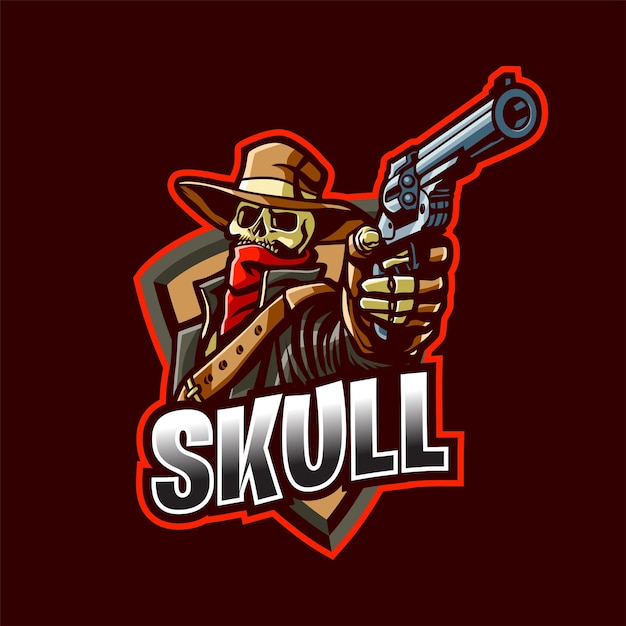 Logo della mascotte del cowboy del cranio per esport e sport