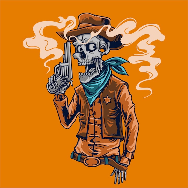 Vector skull cowboy sheriff