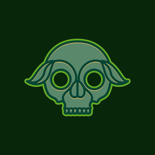 Skull cranium brainpan green leaves simple sticker logo design vector