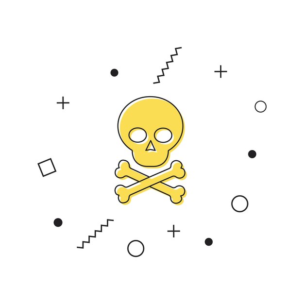 Skull and cross bones icon Yellow skull icon with geometric shapes on white background Vector illustration