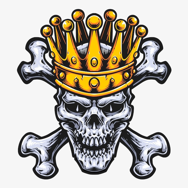Vector skull crossbones with golden crown illustration