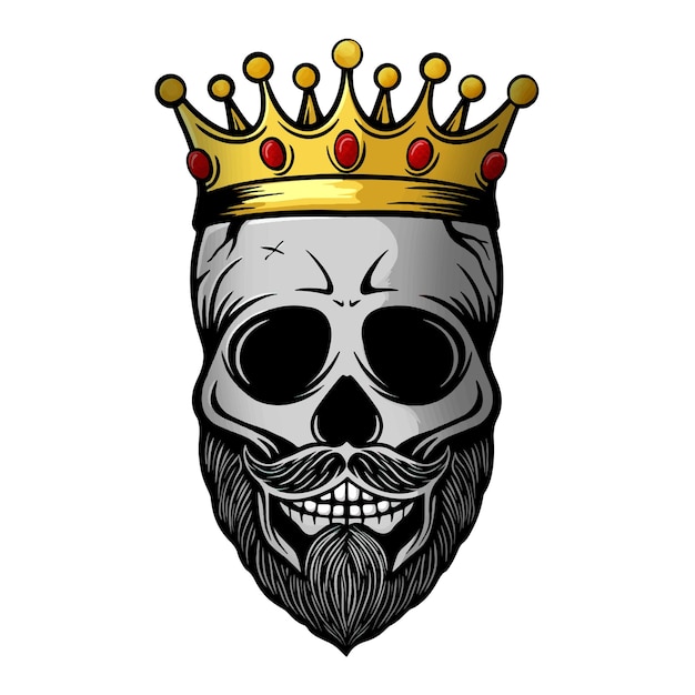 Vector skull in crown with beard