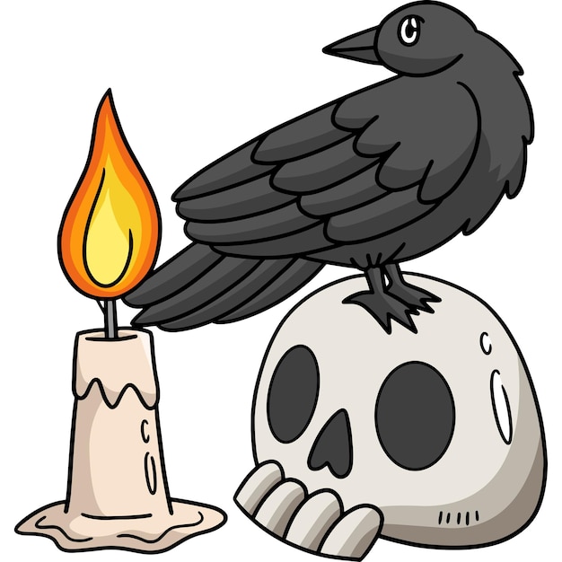 Skull Crows Candle Halloween Cartoon Clipart