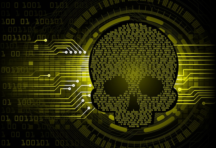Vector skull cyber circuit future technology concept background