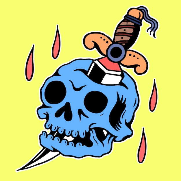 Vector skull and dagger old school tattoo vector