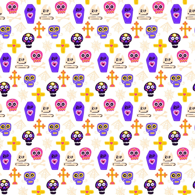 Skull day dead seamless pattern vector illustration of mexican holiday background