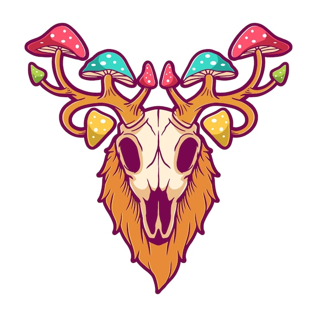 Skull deer and mushrooms vector illustration