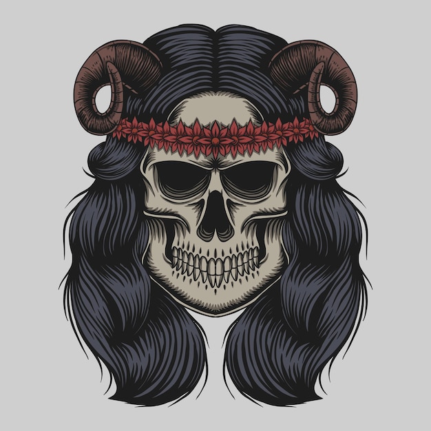 Vector skull demon girl illustration