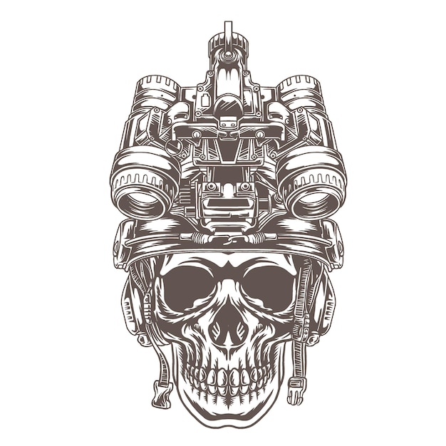 skull design wearing a tactical military helmet