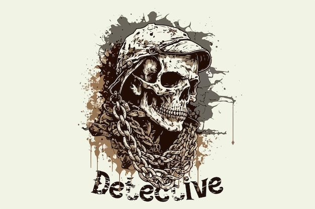 Skull detective Vector illustration for tshirt