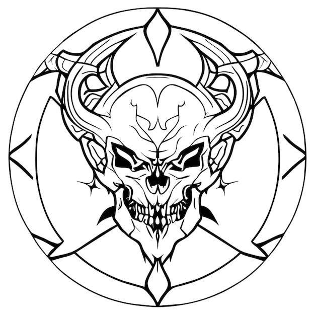 Vector skull devil round fit to screen vector illustration line art