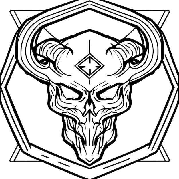 skull devil square fit to screen vector illustration line art