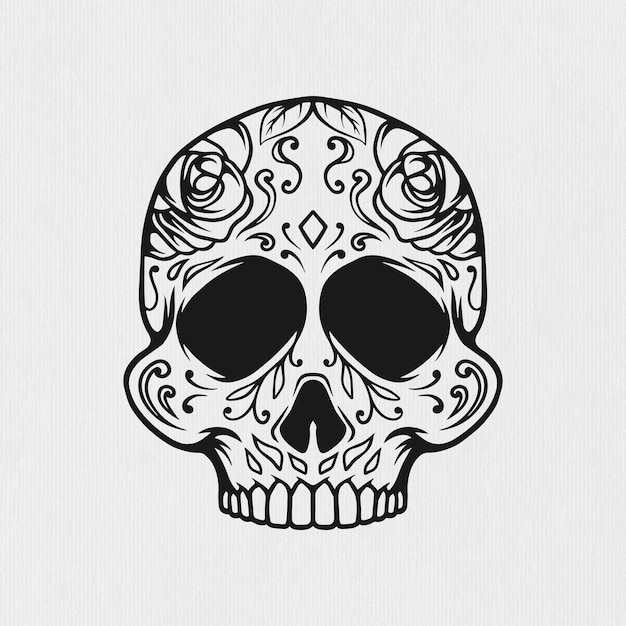 Skull Dia de los muertos line art concept