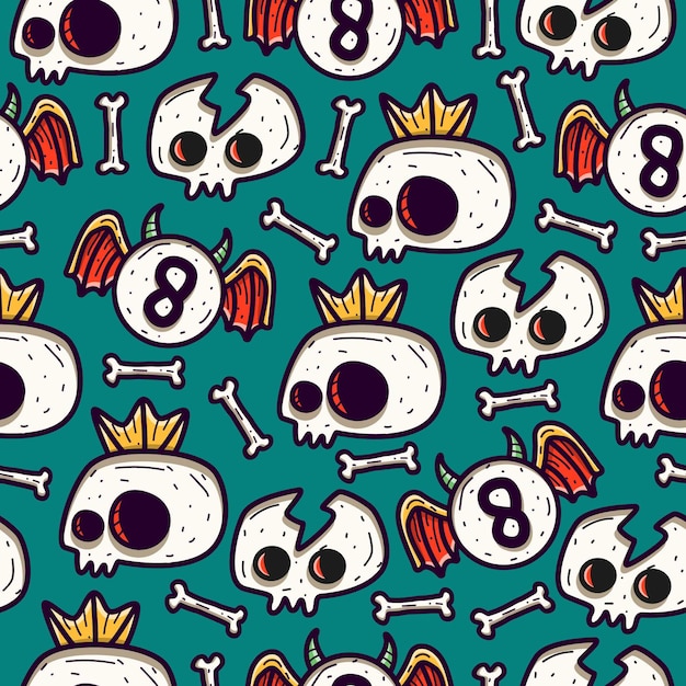 Skull doodle seamless pattern design wallpaper