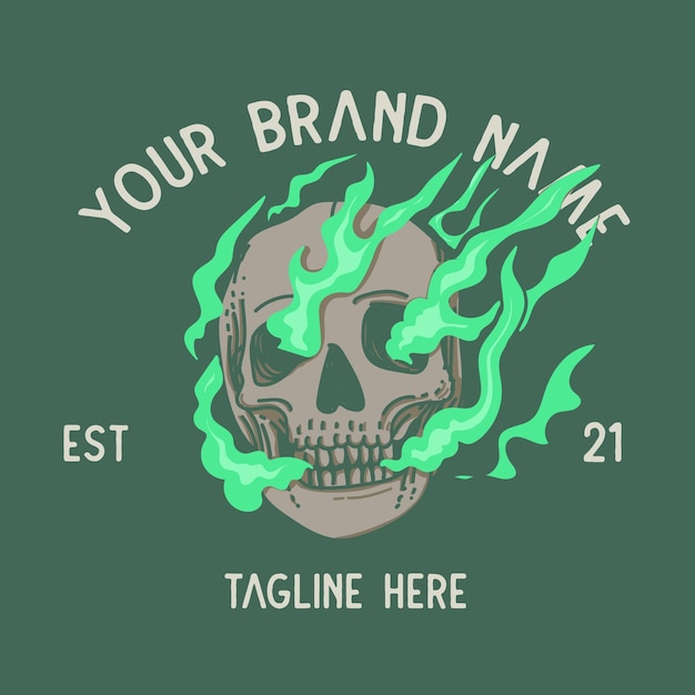 Vector skull drawing on fire with copy space for shirt design