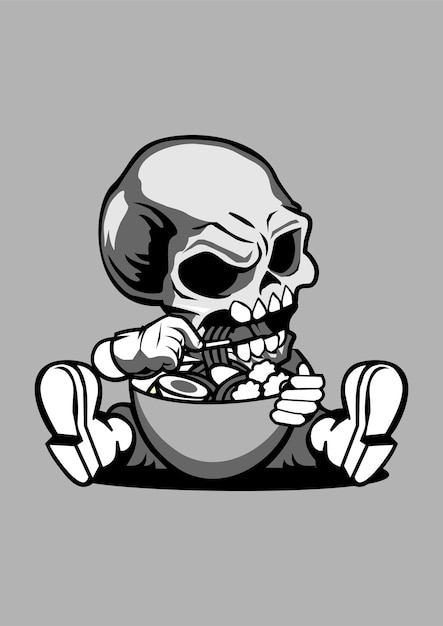 Skull Eat Ramen Cartoon Character