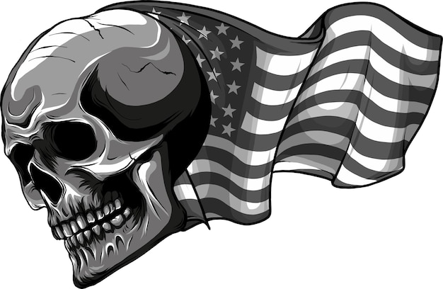 Vector skull emblem monochrome with usa flag vector