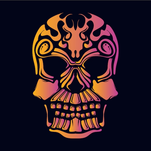 Vector skull face decorative retro neon color illustration