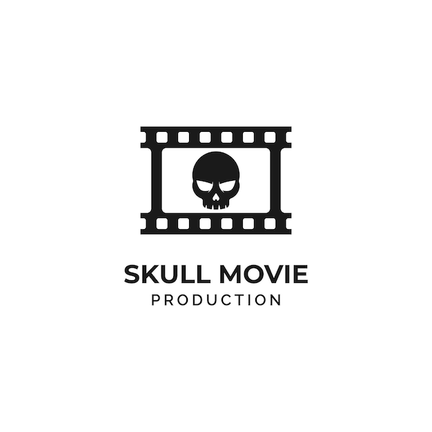 Vector skull and film for horror movie logo design vector template