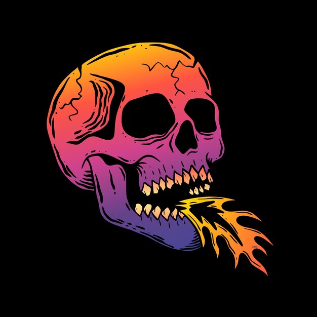 Skull fire art Illustratie handgetekende kleurrijke vector voor t-shirt, sticker, poster etc