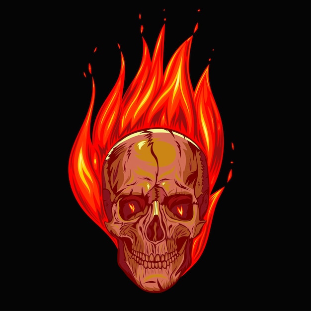 Vector skull on fire on a black background