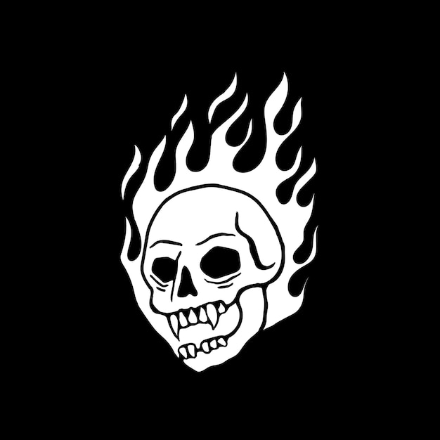 skull fire black and white illustration print on tshirts sweatshirts and souvenirs vector Premium Ve