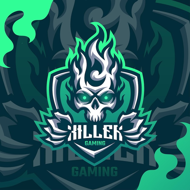 Skull fire mascot logo esport design Premium Vector