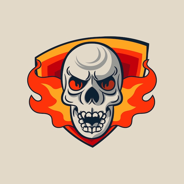 Vettore logo della mascotte skull fire esport design