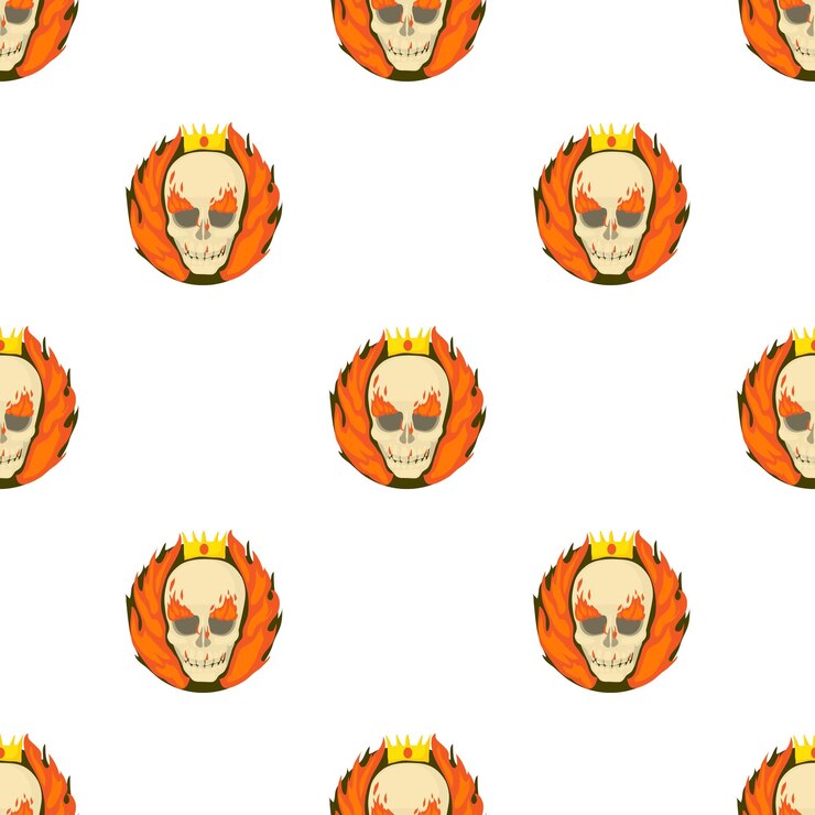 Vector skull on fire pattern seamless background texture repeat wallpaper geometric vector