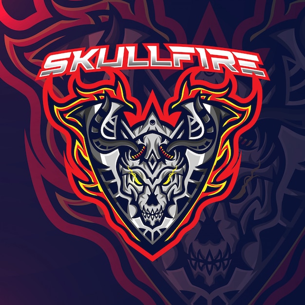 Skull fire sport esport gaming mascotte logo sjabloon