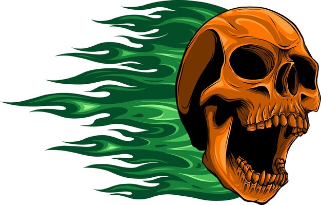 Skull on Fire with Flames Vector Illustration