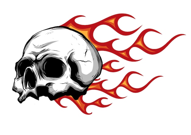 Vector skull on fire with flames vector