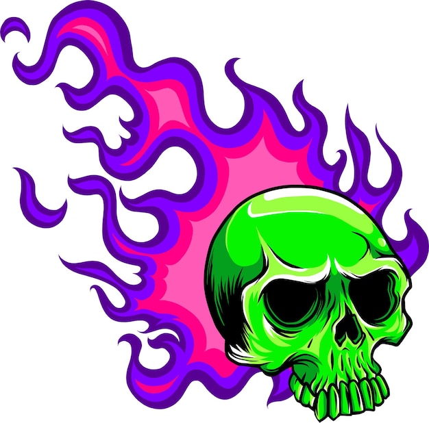 Vector skull on fire with flames vector