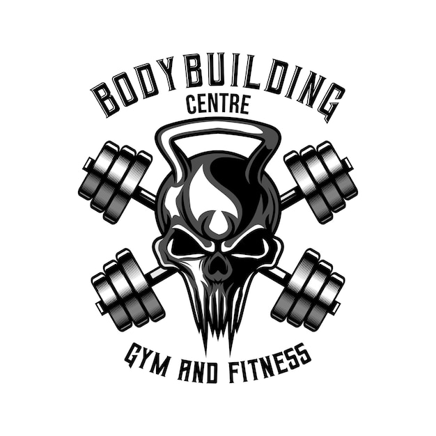 Skull fitness gym logo icon symbol black and white vintage template