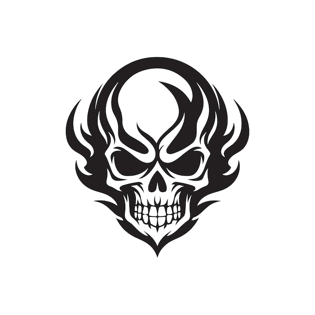 Skull flame logo concept zwart-witte kleur hand getekende illustratie